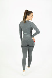 Booty Goals Seamless Long Sleeve Crop Top Grey