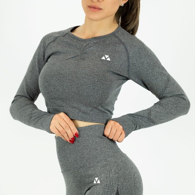 Booty Goals Seamless Long Sleeve Crop Top Grey – Gymland Sportswear