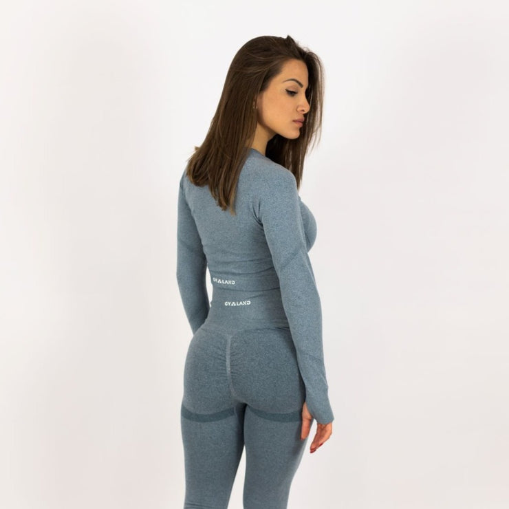 Booty Goals Seamless Long Sleeve Crop Top Blue