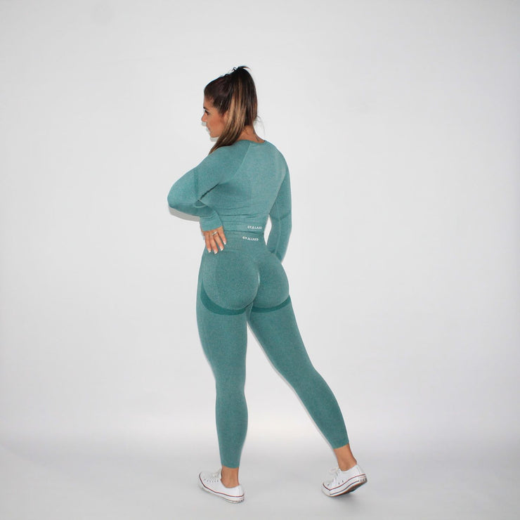 Booty Goals Seamless Long Sleeve Crop Top Green