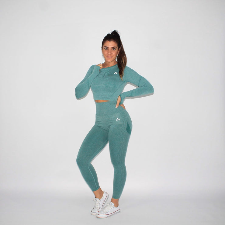 Booty Goals Seamless Long Sleeve Crop Top Green