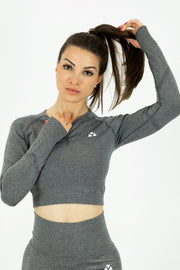 Booty Goals Seamless Long Sleeve Crop Top Grey