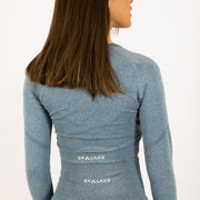 Booty Goals Seamless Long Sleeve Crop Top Blue