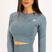 Booty Goals Seamless Long Sleeve Crop Top Blue