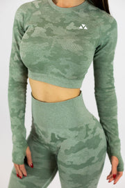 Standout Camo Seamless Long Sleeve Crop Top Green