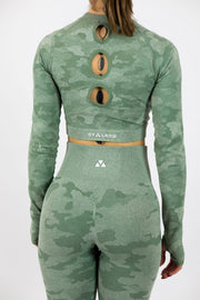 Standout Camo Seamless Long Sleeve Crop Top Green