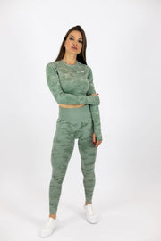 Standout Camo Seamless Long Sleeve Crop Top Green